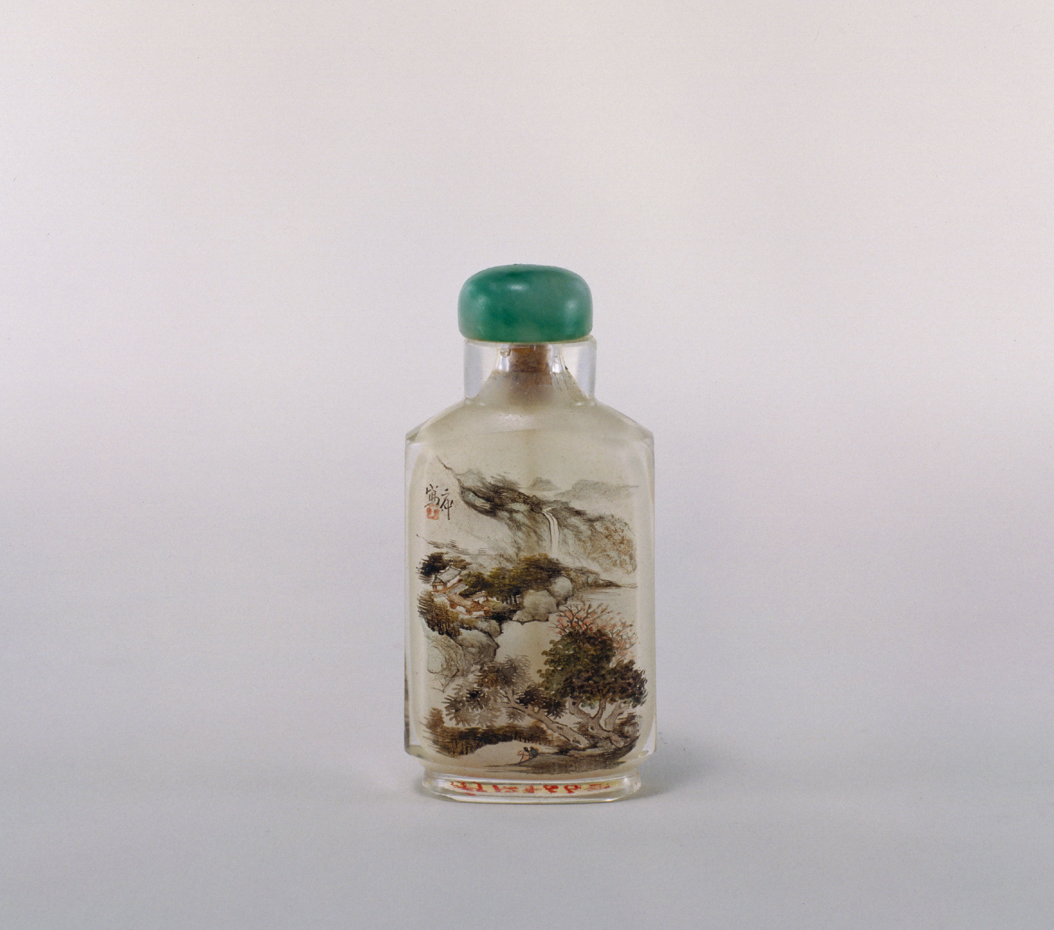 王芝祥款白色玻璃内画山水芦雁图鼻烟壶