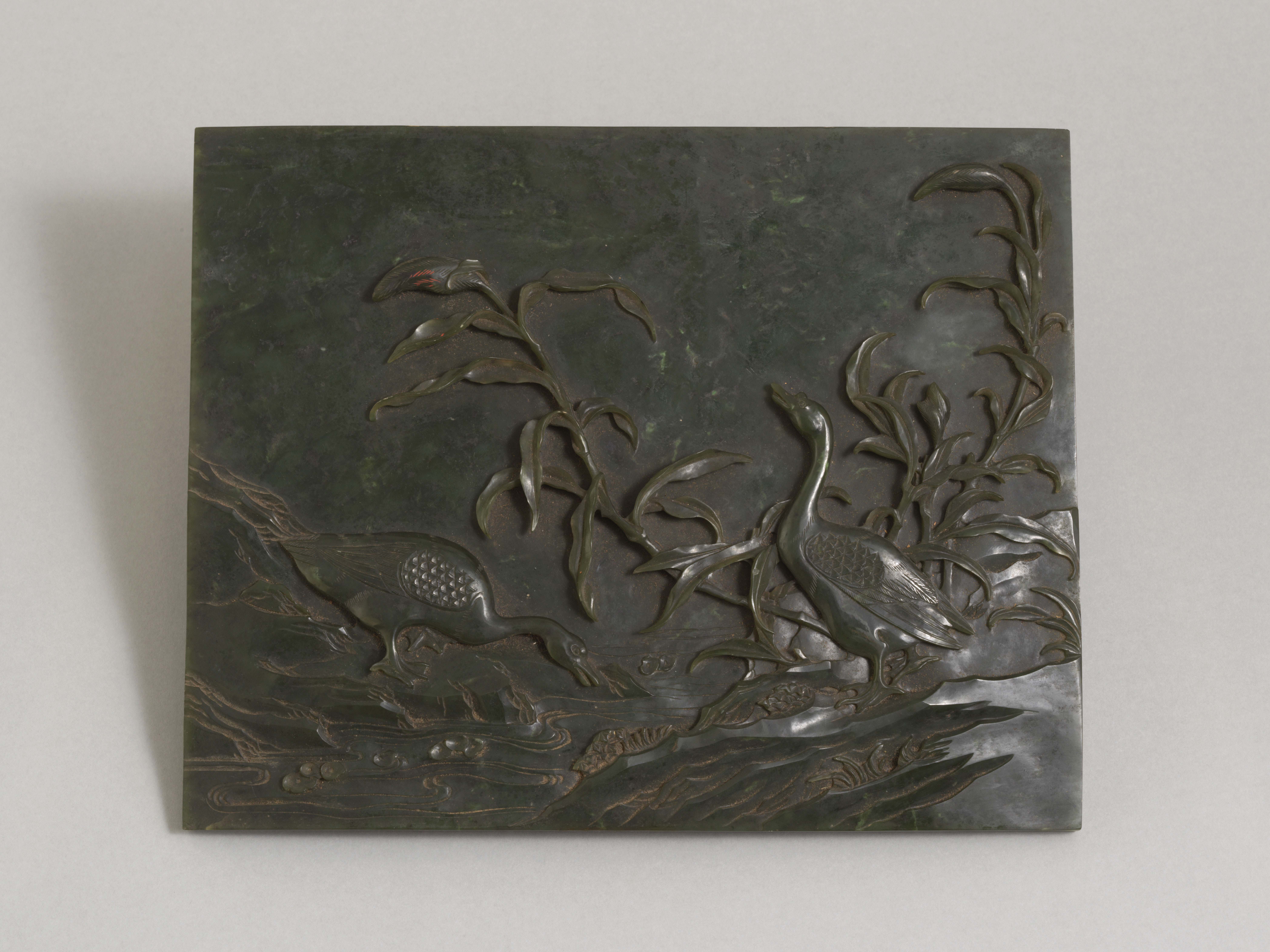 碧玉描金诗句芦雁图插屏